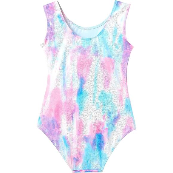 Gymnastics Dance Leotard Medium Child 7-8 Pastel Rainbow Glitter tie dye gymwear - Picture 2 of 2